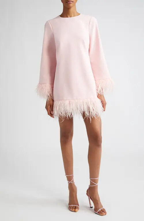 LIKELY Marullo Feather Trim Long Sleeve Dress in Rose Shadow at Nordstrom, Size 0 | Nordstrom