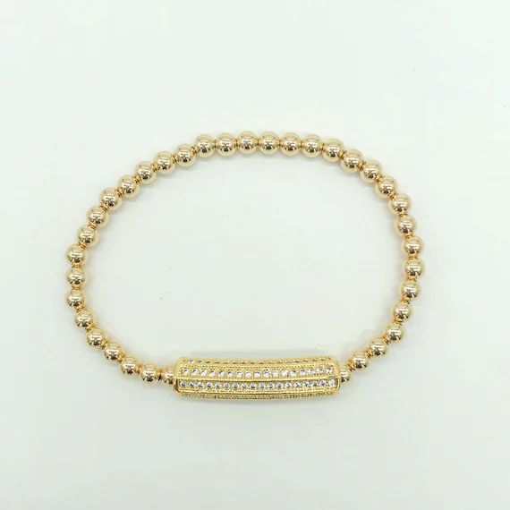 14k Gold filled with Pave tube bead 4mm Bracelet | 14k Gold Filled Bracelet | Custom Beaded Brace... | Etsy (US)