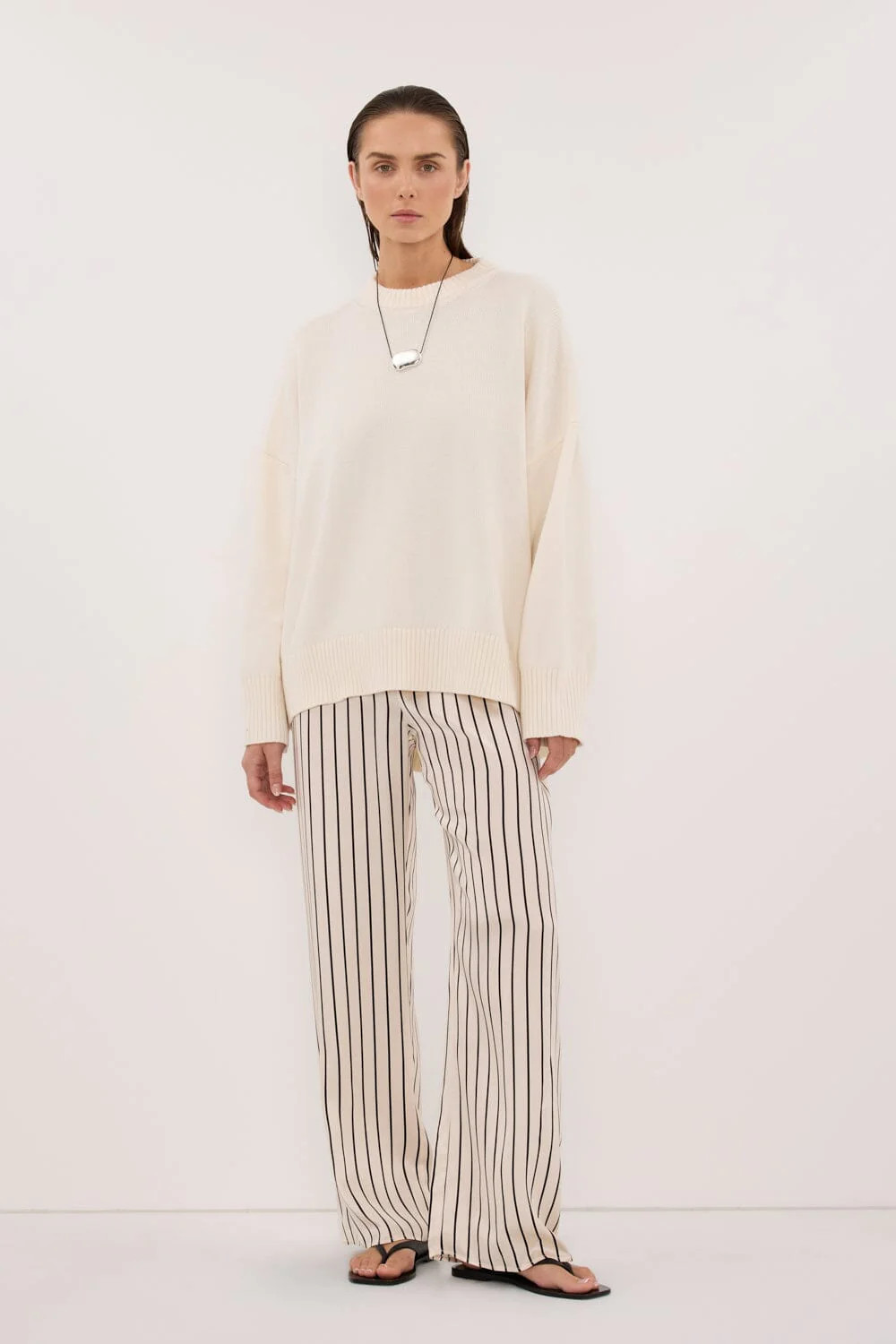 ADRIENNE CREAM STRIPE SILK PANT | DISSH