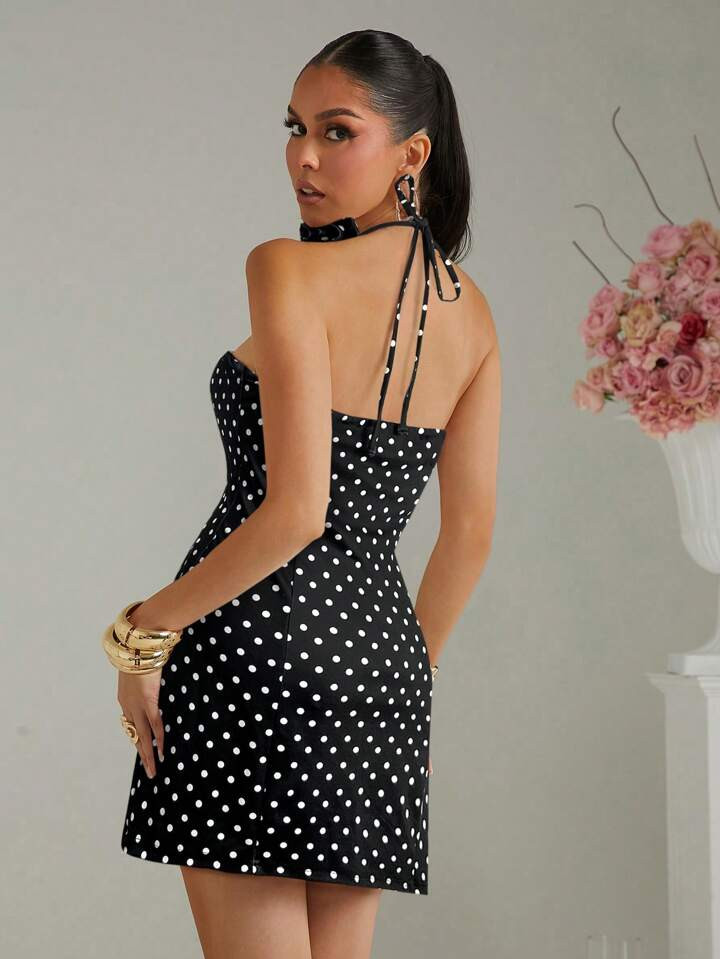 Lumalex 3D Floral Strapless Polka Dot Bodycon Mini Dress For Women | SHEIN