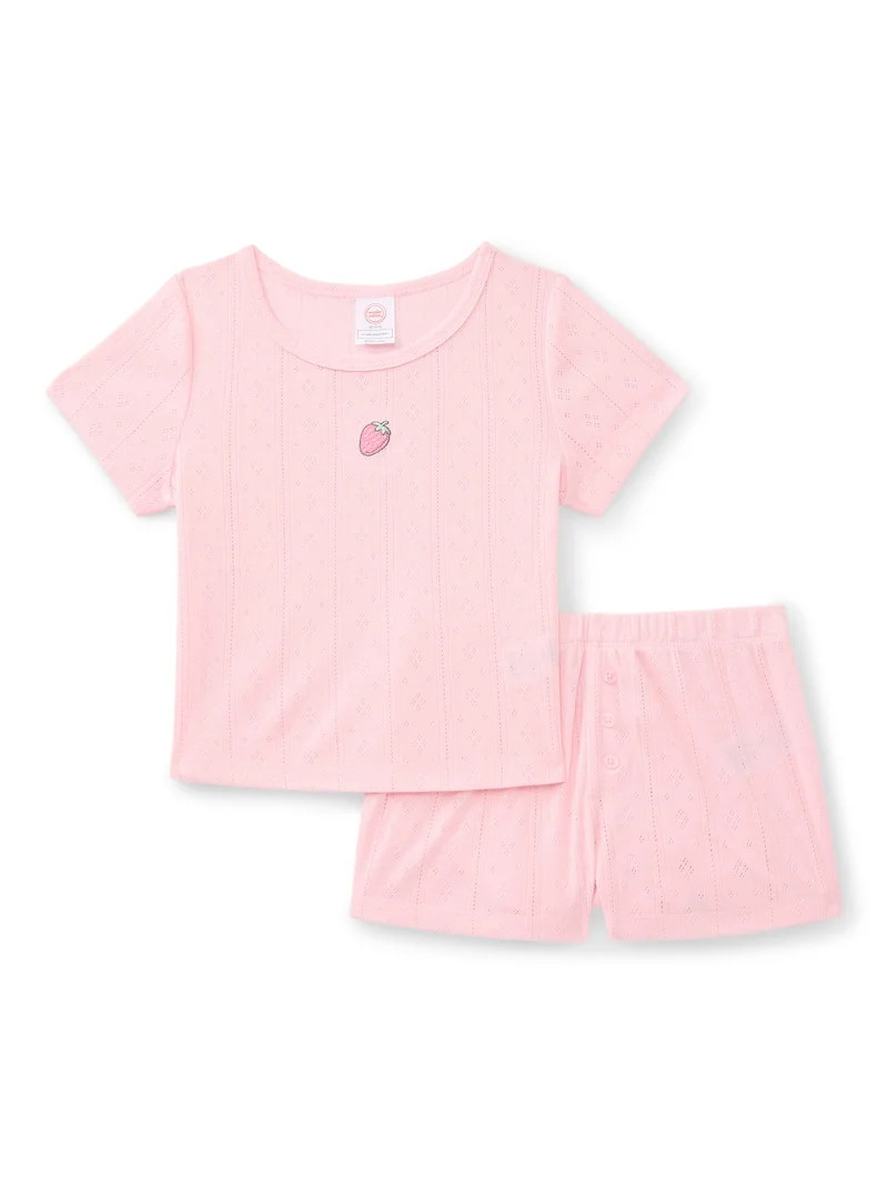 Wonder Nation Girls Pointelle Short Sleeve Top and Shorts Pajama Set, 2-Piece, Sizes 4-18 | Walmart (US)