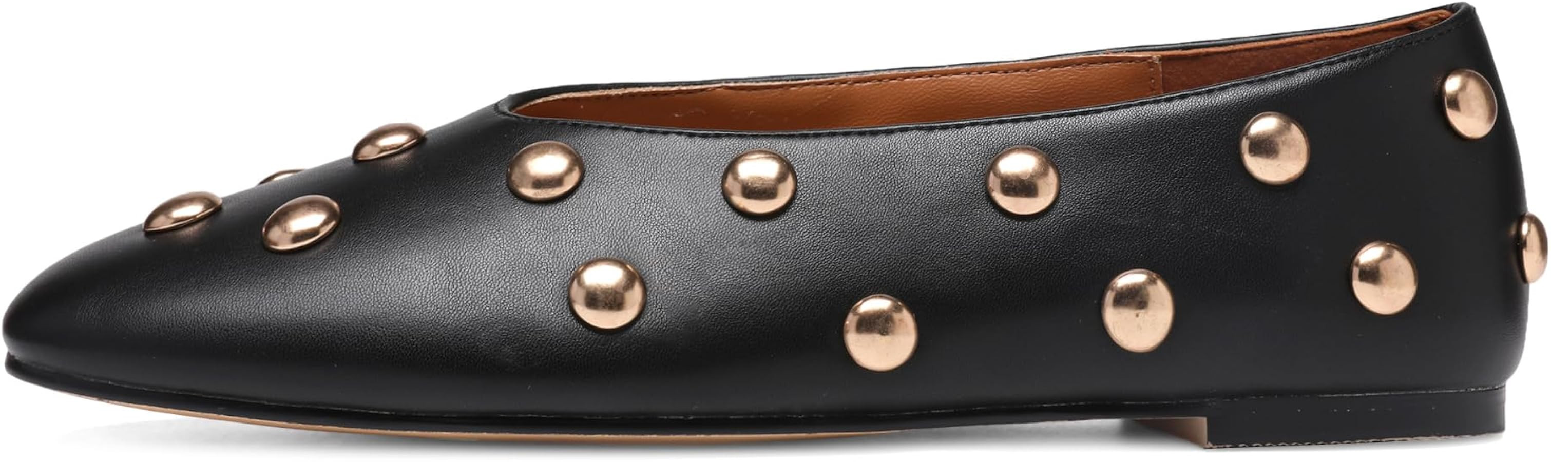 Studded Flats for Women Suqare Toe Slip on Suede Ballet Flats Comfortable Walking Studs Ballet Sh... | Amazon (US)