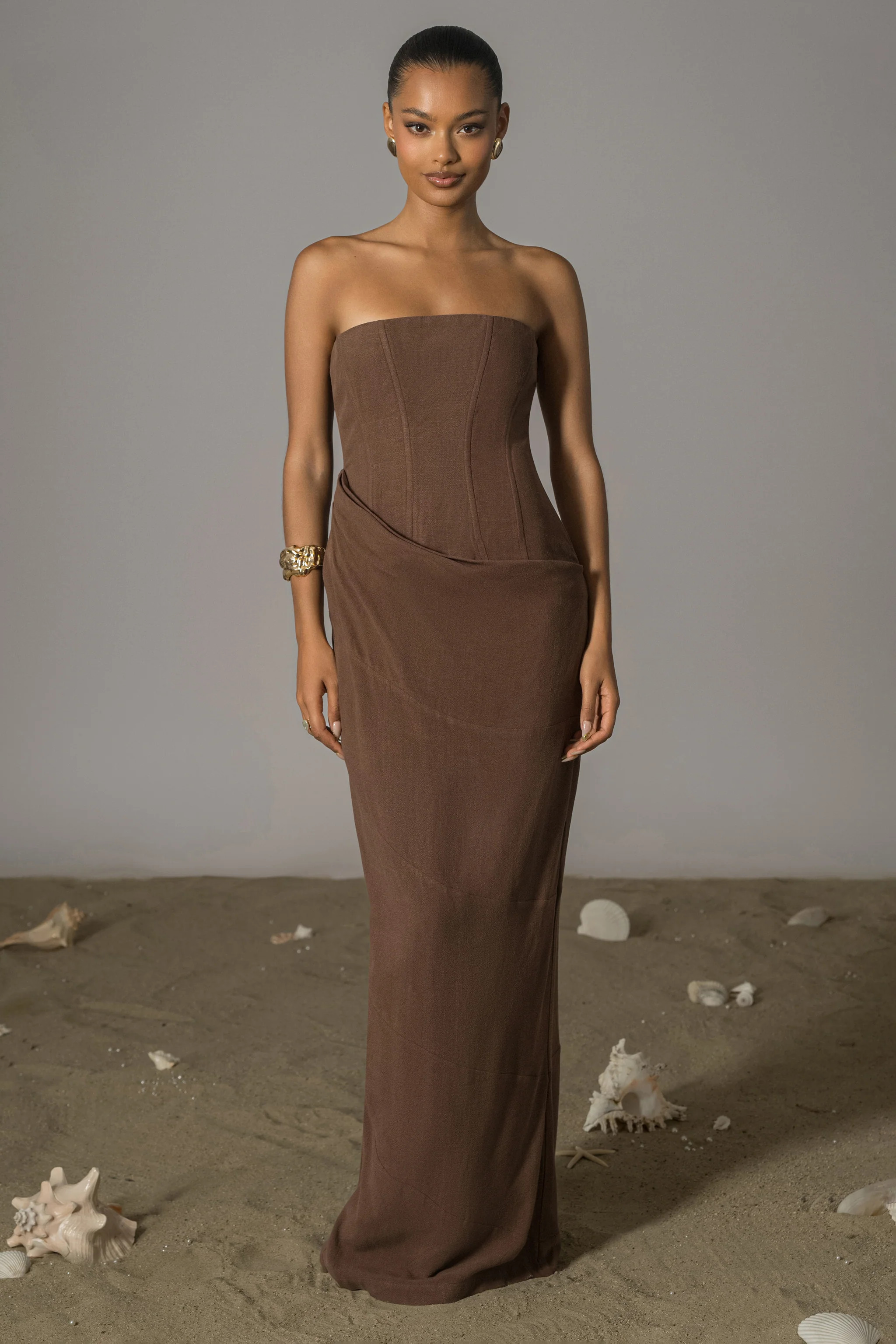 Chocolate Journey Linen Maxi Dress | JLUXLABEL