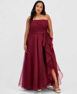 B Darlin Trendy Plus Size Ruffled Strapless Gown - WINE | Macy's