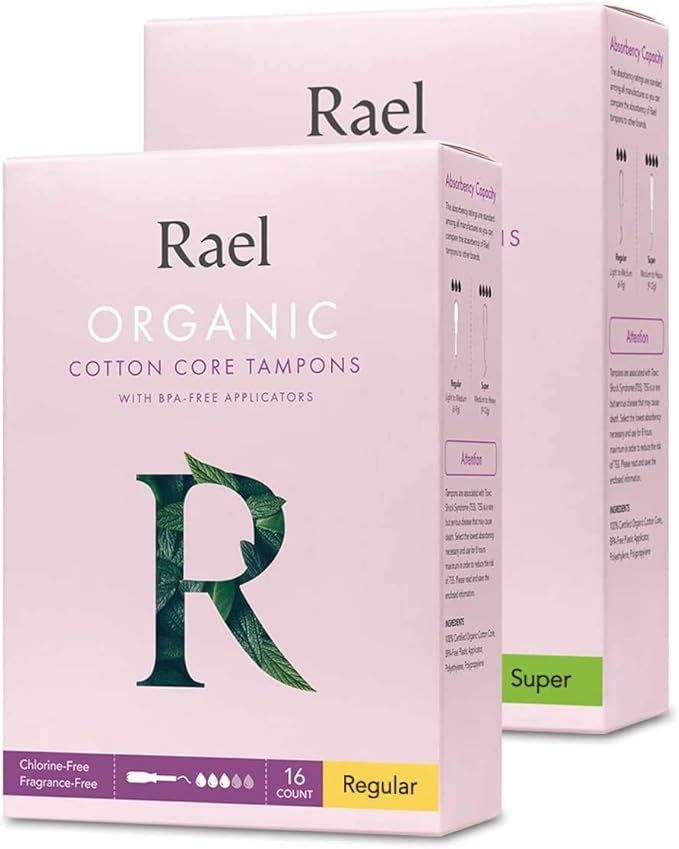 Rael Organic Cotton Unscented Tampons - Regular & Super Size, BPA Free Plastic Applicator, Chlori... | Amazon (US)