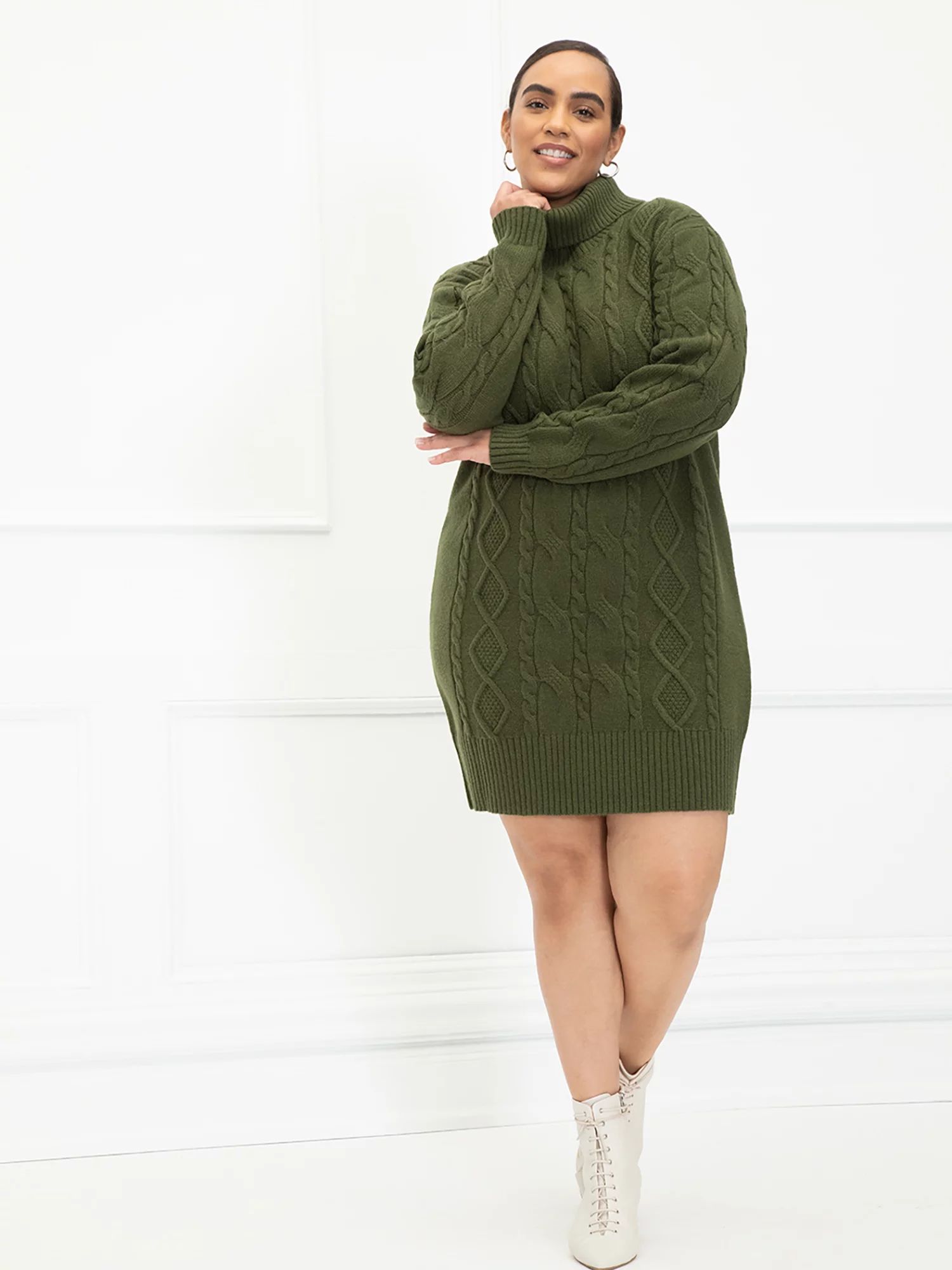 ELOQUII Elements Women's Plus Size Cable Knit Sweater Dress - Walmart.com | Walmart (US)