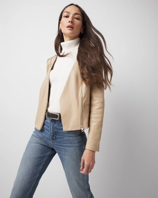 Women's Faux Leather Moto Jacket in Whiskey Cream size 8 | White House Black Market | White House Black Market