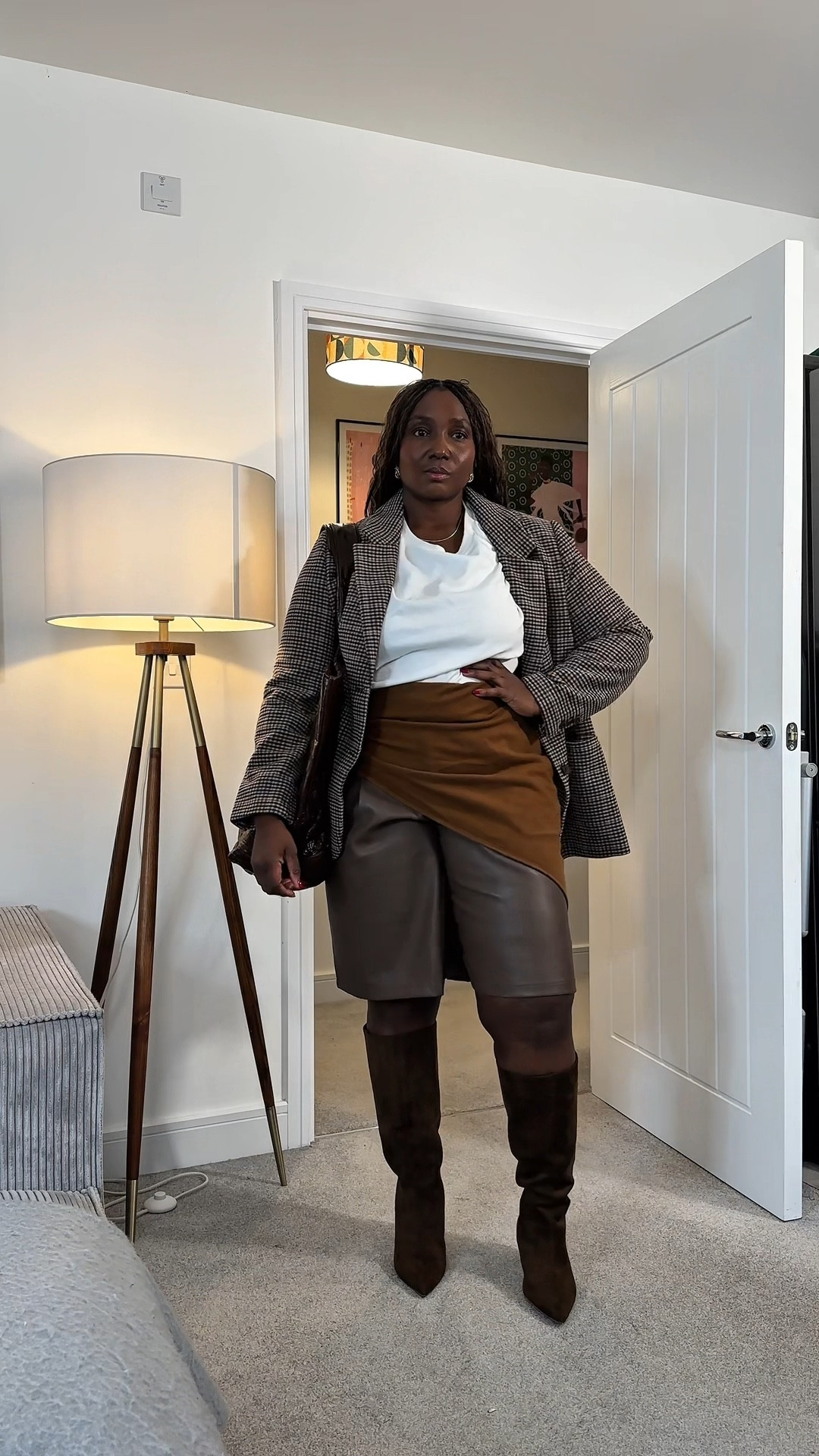 Styling leather shorts with a checked blazer 

#LTKmidsize #LTKplussize #LTKcurves