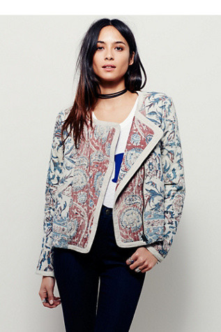 Free People Womens Quilted Printed Suede Jacket | Free People