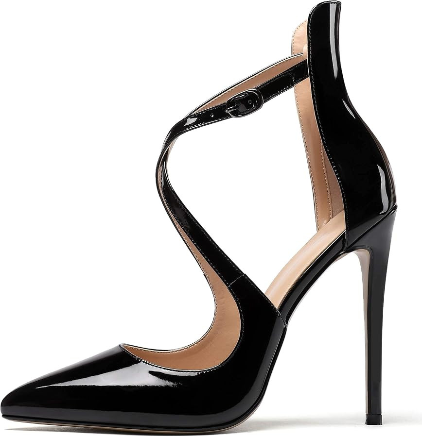 SAMMITOP Women's Pointed Toe Stiletto High Heels Crisscross Strappy Pumps Ladies Ankle Buckle Str... | Amazon (US)