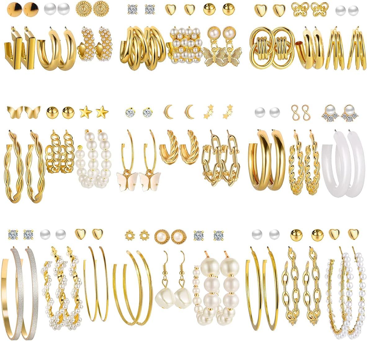 54 Pairs Gold Hoop Earrings Set for Women Multipack, Boho Fashion Statement Stud Hoop Earrings Pa... | Amazon (US)