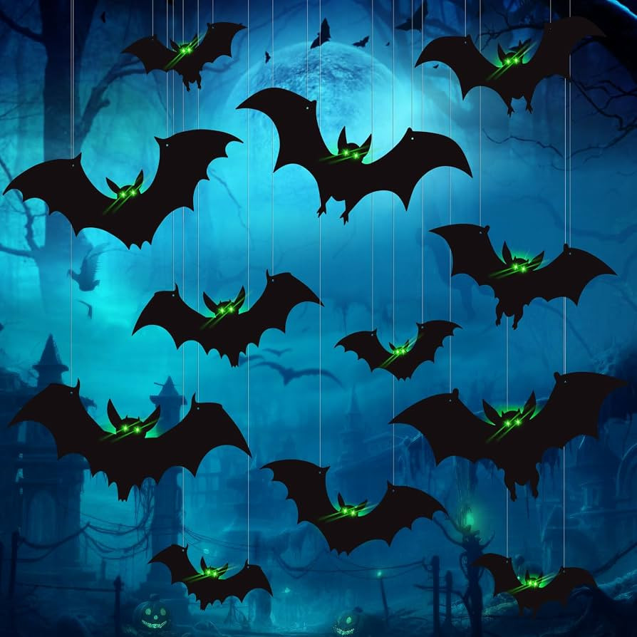sewrung 12 Pcs Hanging Bats Halloween Decorations Outdoor - Large Flying Plastic Bats Outside Dec... | Amazon (US)