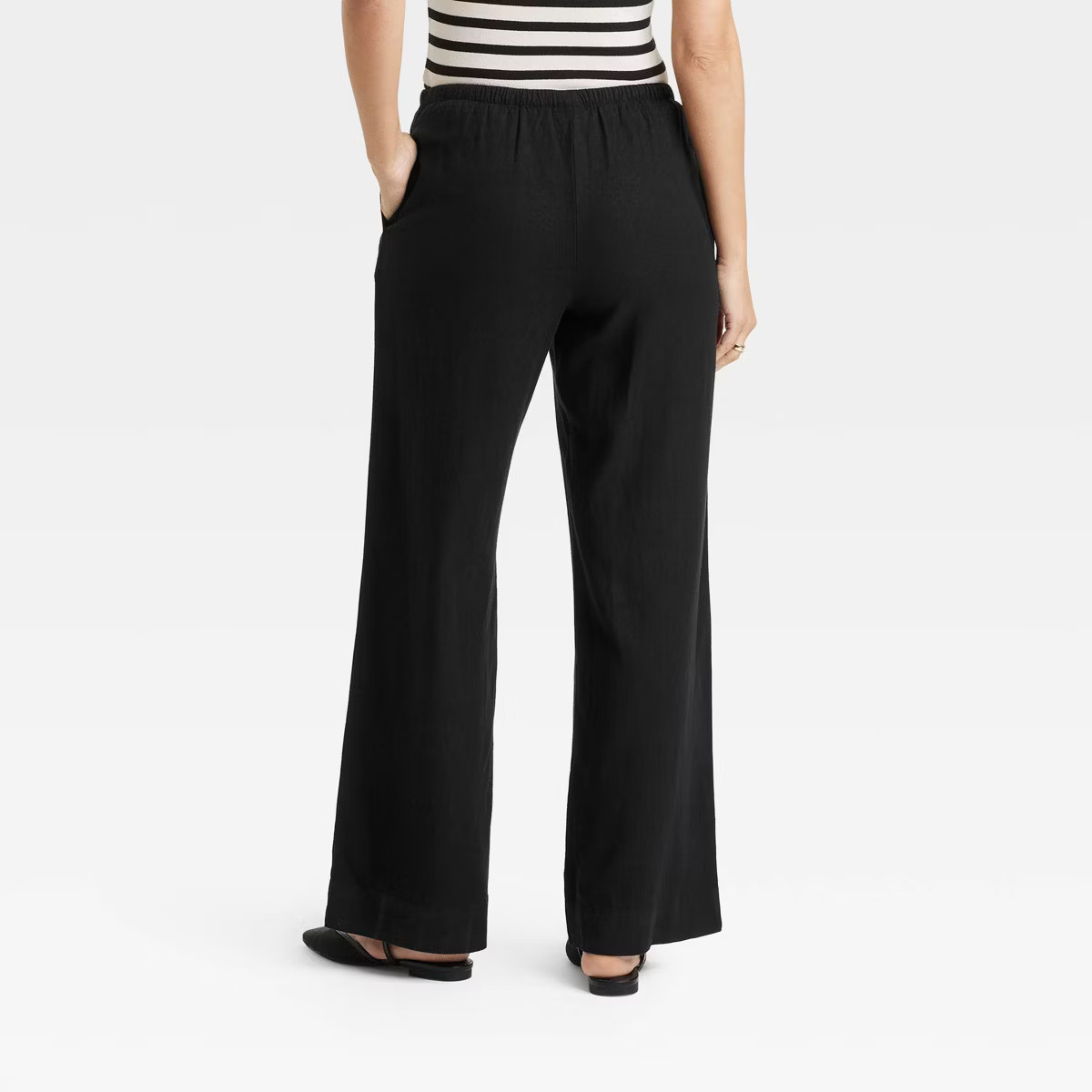 Women's Mid-Rise Wide Leg Linen Pull-On Pants - A New Day™ Black Gingham Check XS | Target