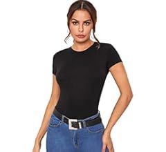 SheIn Women's Solid Basic Tee Round Neck Short Sleeve Slim Fit T-Shirt Tops | Amazon (US)