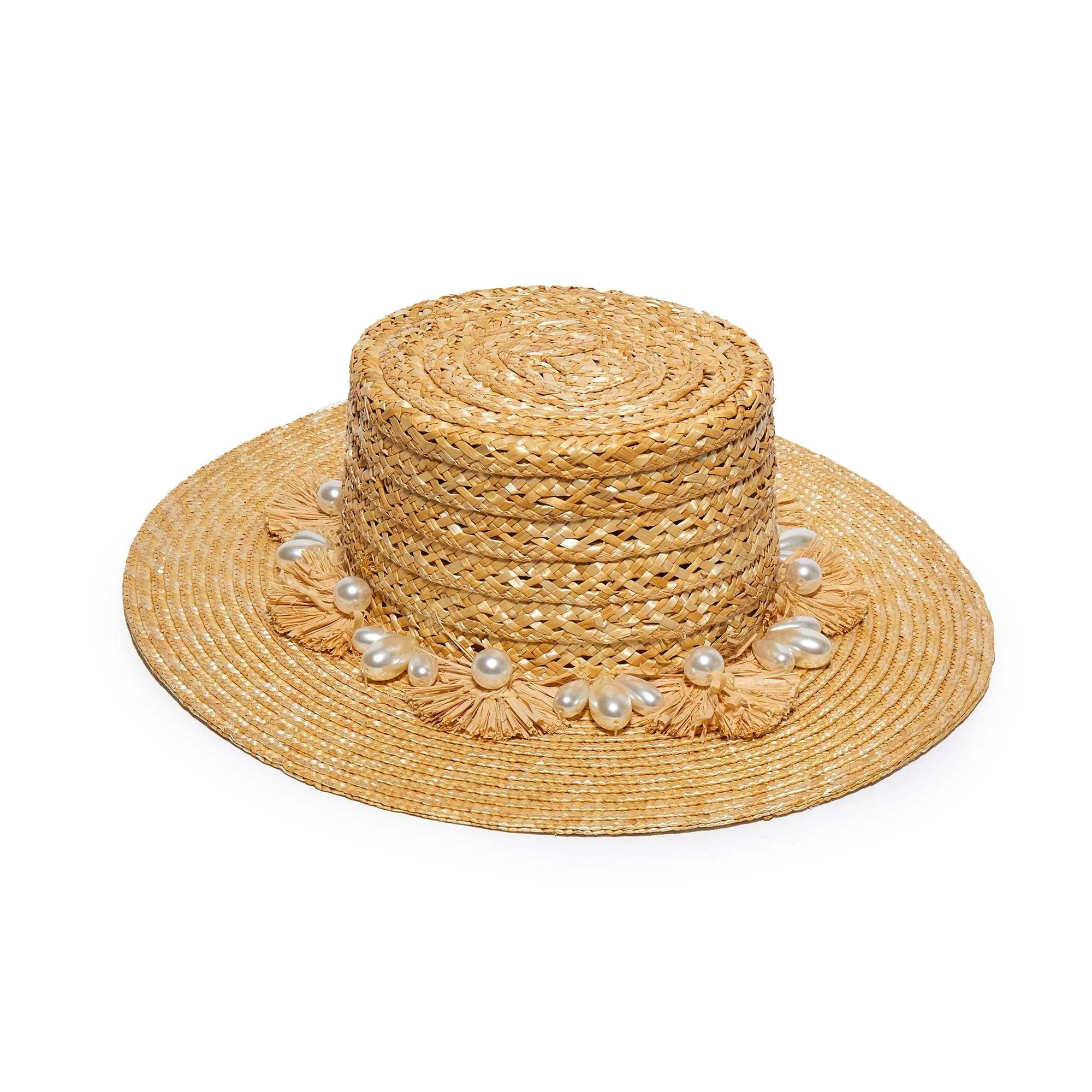 NATURAL PEARL POMS STRAW HAT | LELE SADOUGHI