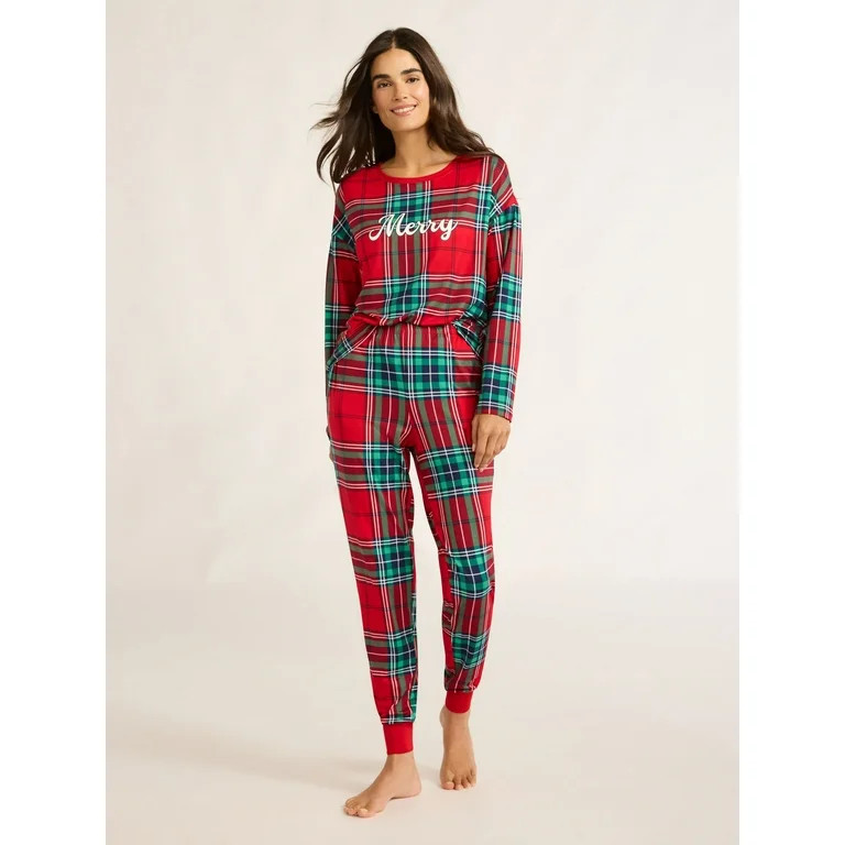 Joyspun Women’s Long Sleeve Tee and Jogger Pants Pajama Set, 2-Piece, Sizes S-3X | Walmart (US)