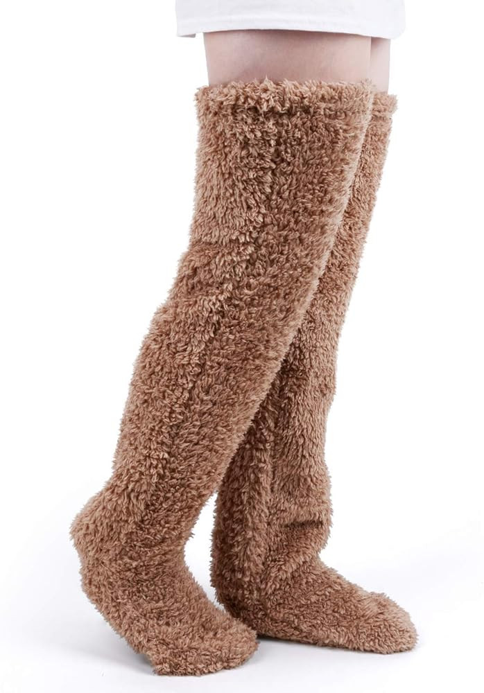 Peoaieh Over Knee High Fuzzy Socks Plush Slipper Stockings Furry Long Leg Warmers Winter Home Sle... | Amazon (US)
