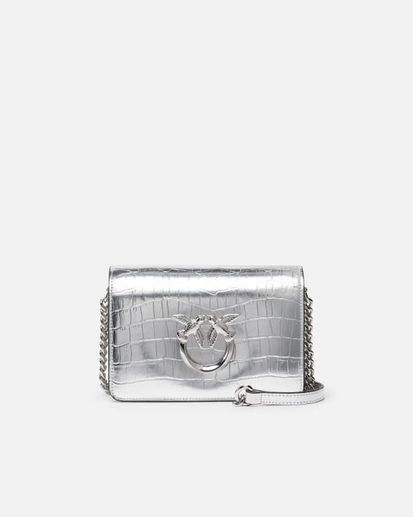 Mini Love Bag Click bag in metallic crocodile-print leather | PINKO (Global)