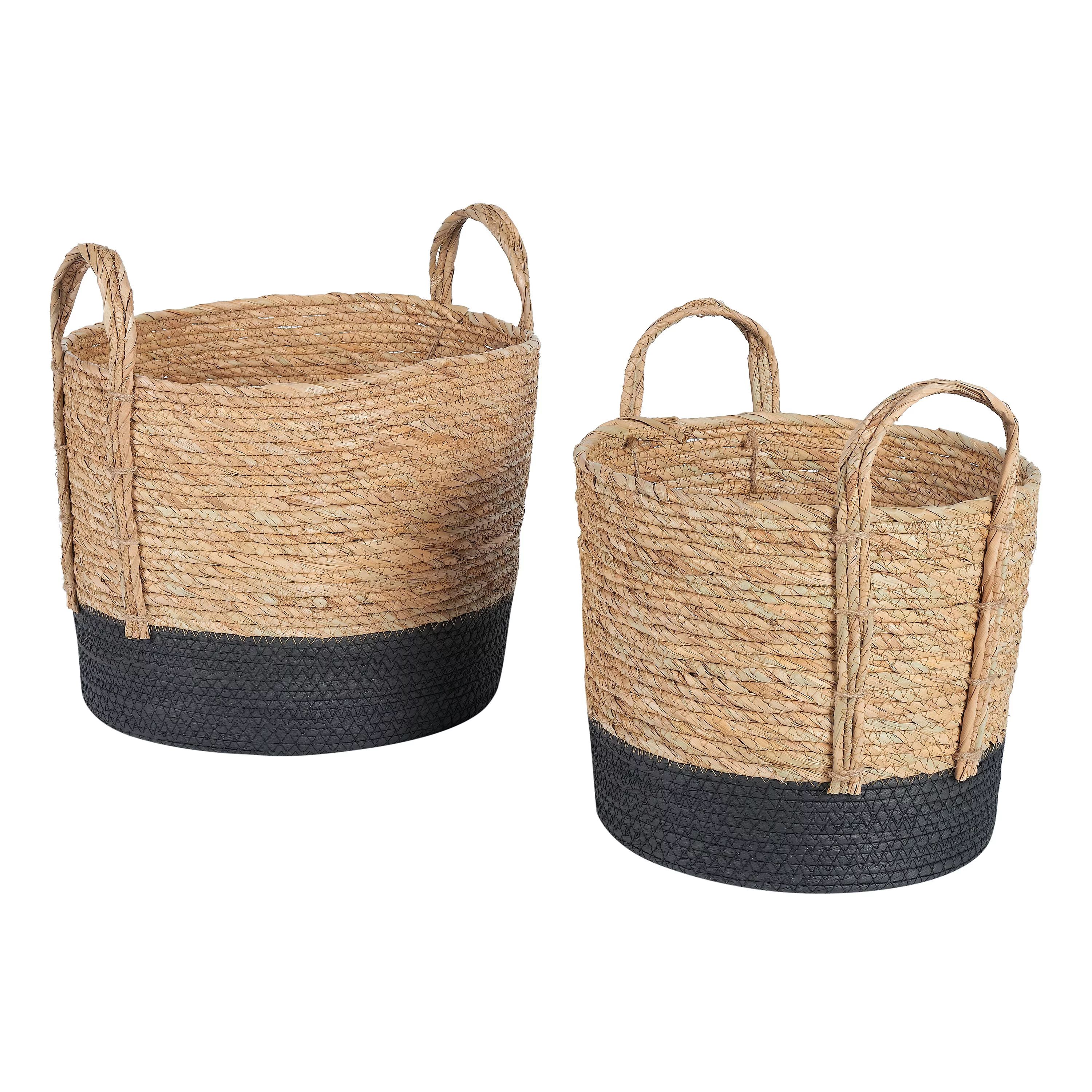 Better Homes & Gardens Round Seagrass Baskets, Natural, Black, Set of 2, Extra Large & Large - Wa... | Walmart (US)