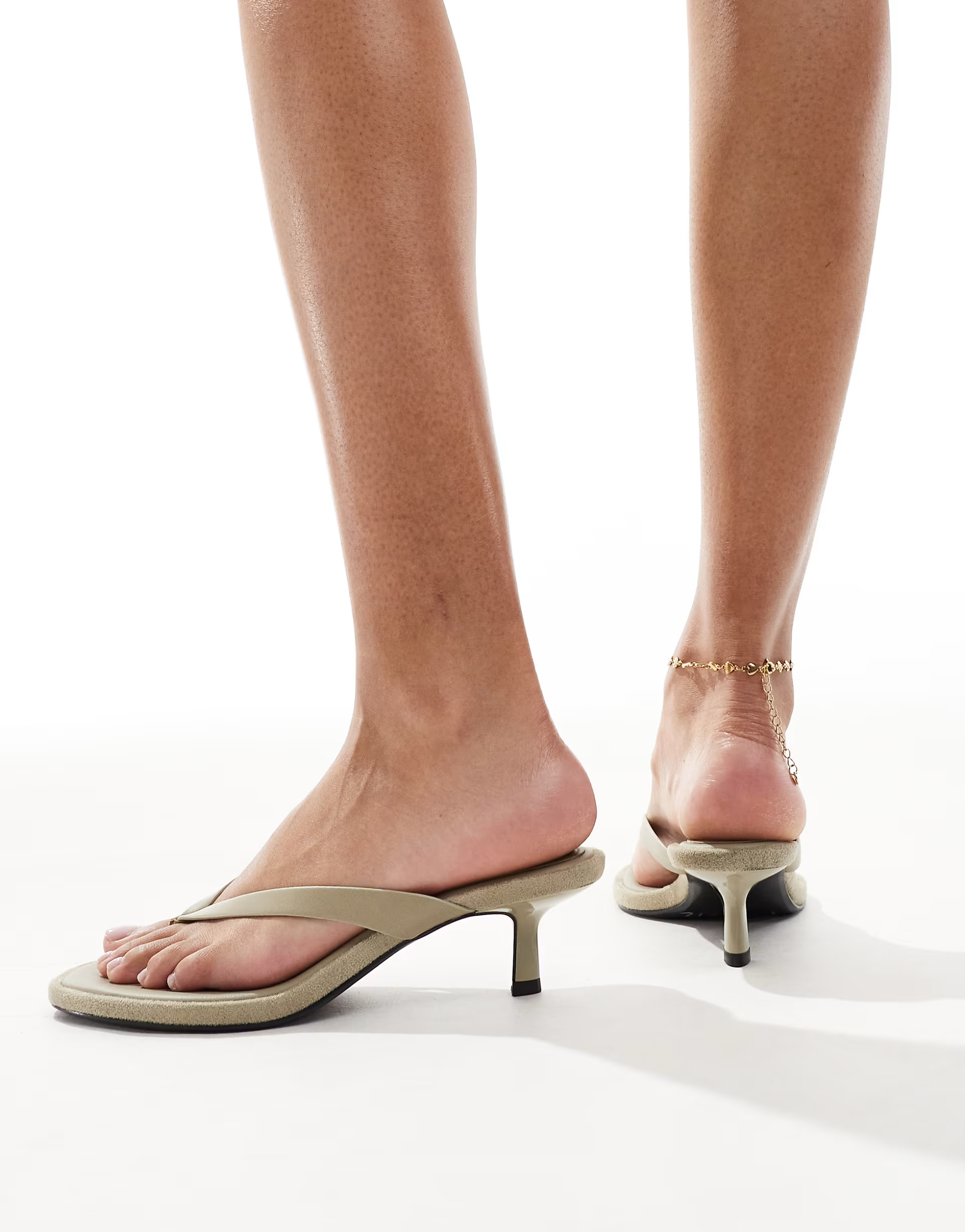 Bershka heeled flip flops in khaki | ASOS (Global)