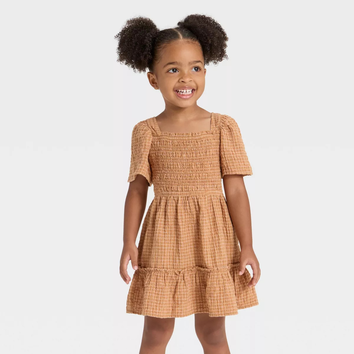 Toddler Girls' Short Sleeve Windowpane Dress - Cat & Jack™ Brown | Target