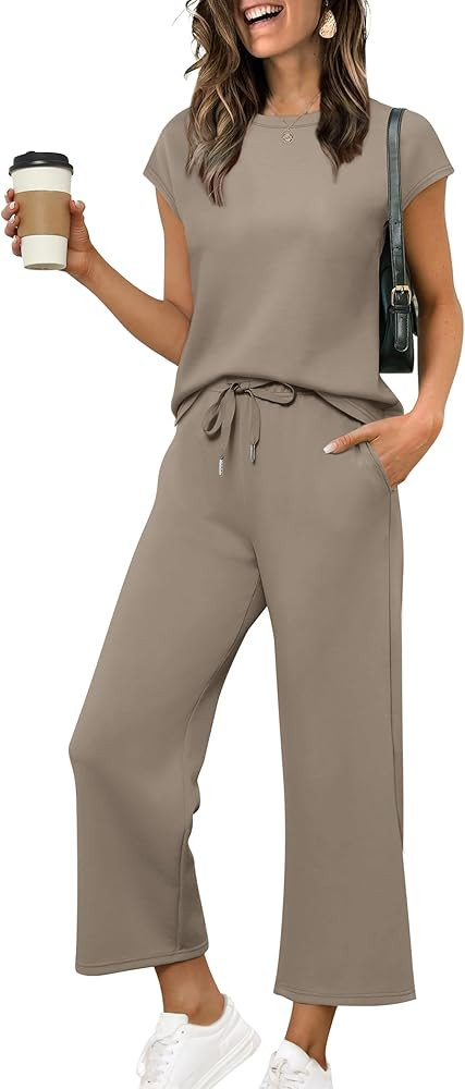 SAMPEEL Two Piece Sets for Women Summer Vacation Outfits Cap Sleeve Tops Lounge Matching Sets Clo... | Amazon (US)