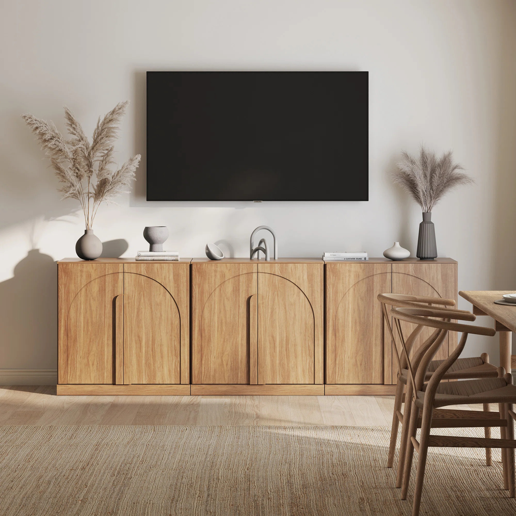 Set of 3 Sideboard Cabinet w/Wood Doors & Shelf, Camel | Wayfair North America