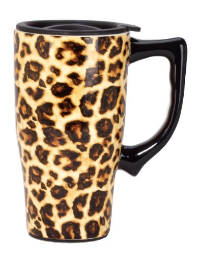 Spoontiques Leopard Print Ceramic Travel Mug, Yellow, 14 ounce | Amazon (US)