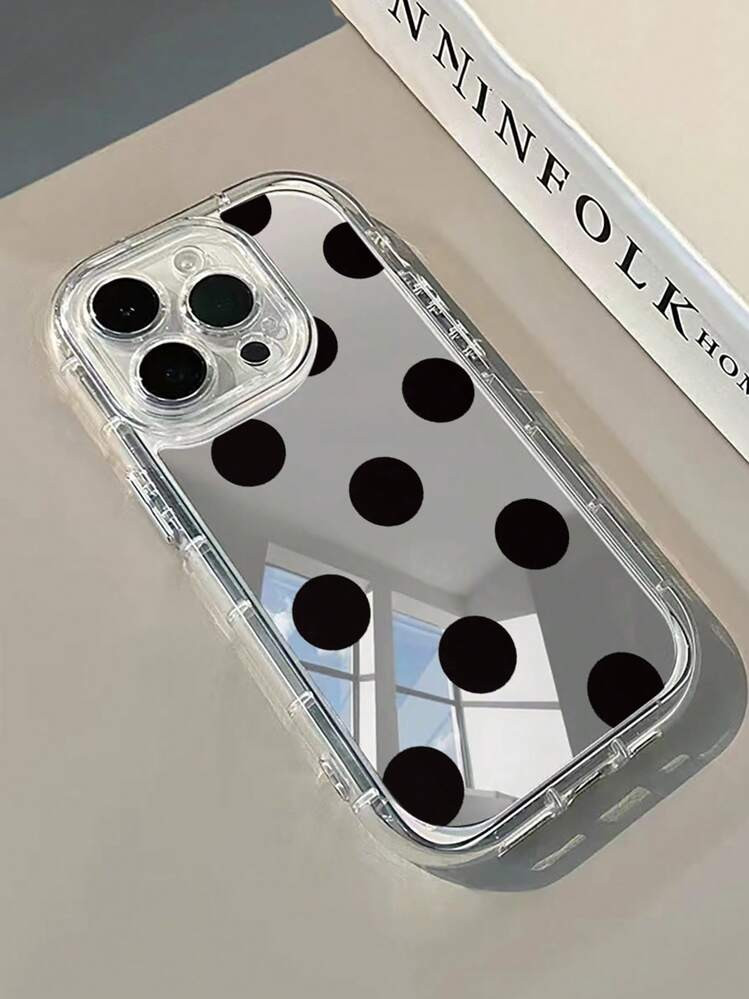 1pc Fashionable Black Polka Dot Printed Mirror Phone Case With Makeup Mirror, 1.5mm PC Hard Shell 2-In-1 Full Coverage Airbag Anti-Drop Case Compatible With IPhone 16 Pro Max/IPhone 15 Plus/IPhone 14/IPhone 13/IPhone 12/IPhone 11/16E/IPhone 17/17 Pro/AIR/17 Pro Max | SHEIN