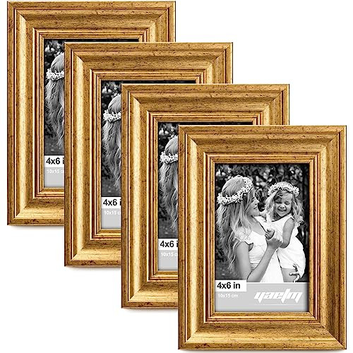 Yaetm 4x6 Gold Photo Frame 4 Pack 1.4 Inch Wide Molding Rustic Gold Picture Frame with HD Tempered Glass Desktop Display and Wall Mounted | Amazon (CA)
