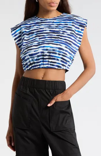 A.L.C. Billie Stripe Linen Blend Crop Top in Navy Stripe at Nordstrom Rack, Size Small | Nordstrom Rack