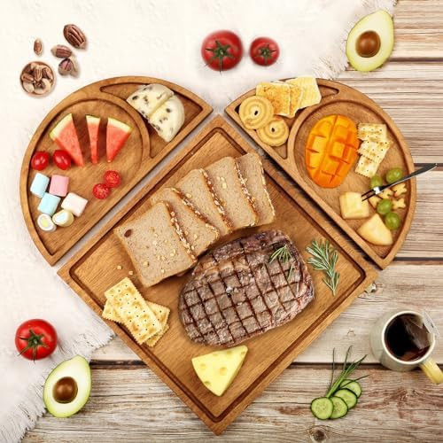 Extra Large Magnetic Charcuterie Board Cheese Board Gift Set 3 Part Square & Round & Heart Shaped Charcuterie Cheese Boards Wooden Tray Serving Board Platter for Valentine | Amazon (US)