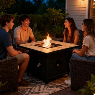 Fire Pit Table,Outdoor Fire Place,28-inch Square 40000 BTU Auto-Ignition Propane Fire Table for Backyard,Outside Patio,Balcony | Wayfair North America