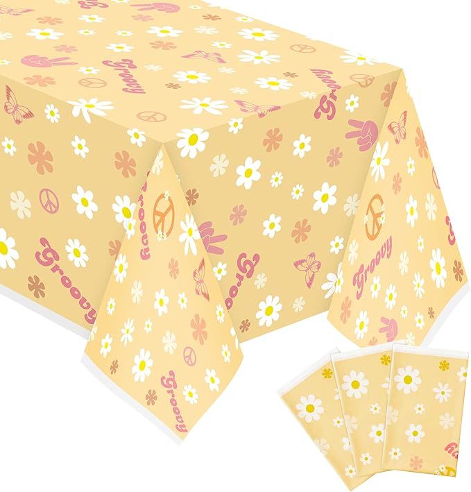 A1diee 3Pcs Groovy Retro Hippie Boho Party Tablecloths Daisy Flower Disposable Rectangle Plastic ... | Amazon (US)