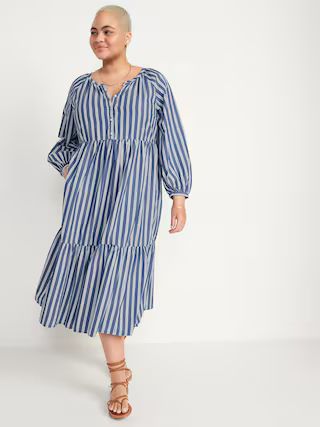 Striped Button-Front All-Day Midi Swing Dress for Women | Old Navy (US)