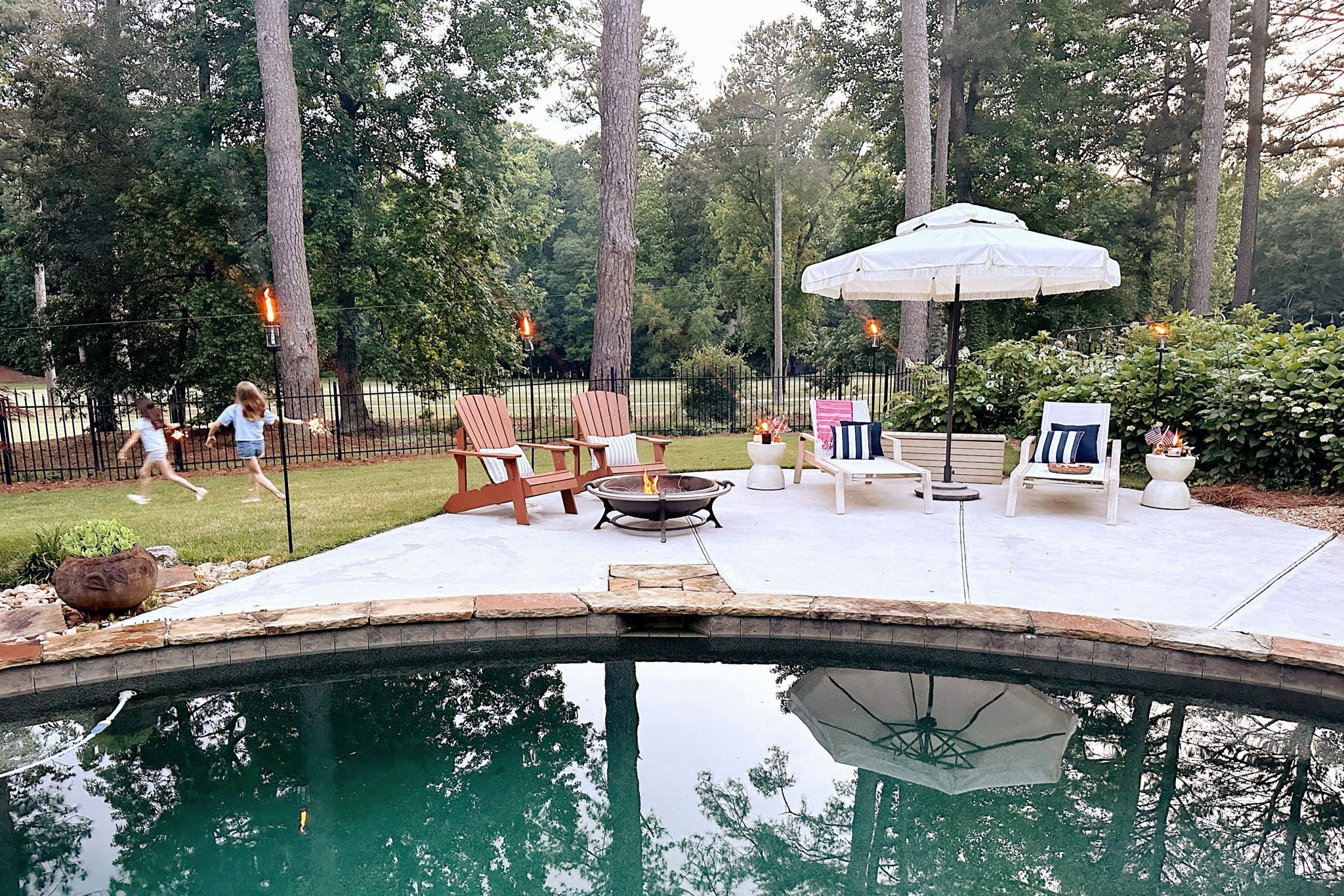 Memorial Day backyard patio and pool Summer BBQ celebration with Lowe’s 🇺🇸 Tiki torches, bonfire pit, lounge chairs, Adirondack chairs, outdoor pillows, umbrellas and more…Lowe’s has all of your needs for the perfect outdoor Spring & Summer entertaining! #lowespartner #ad #bbq #summer #memorialday #backyard #patio #pool #swim

#LTKHome #LTKFamily #LTKSwim