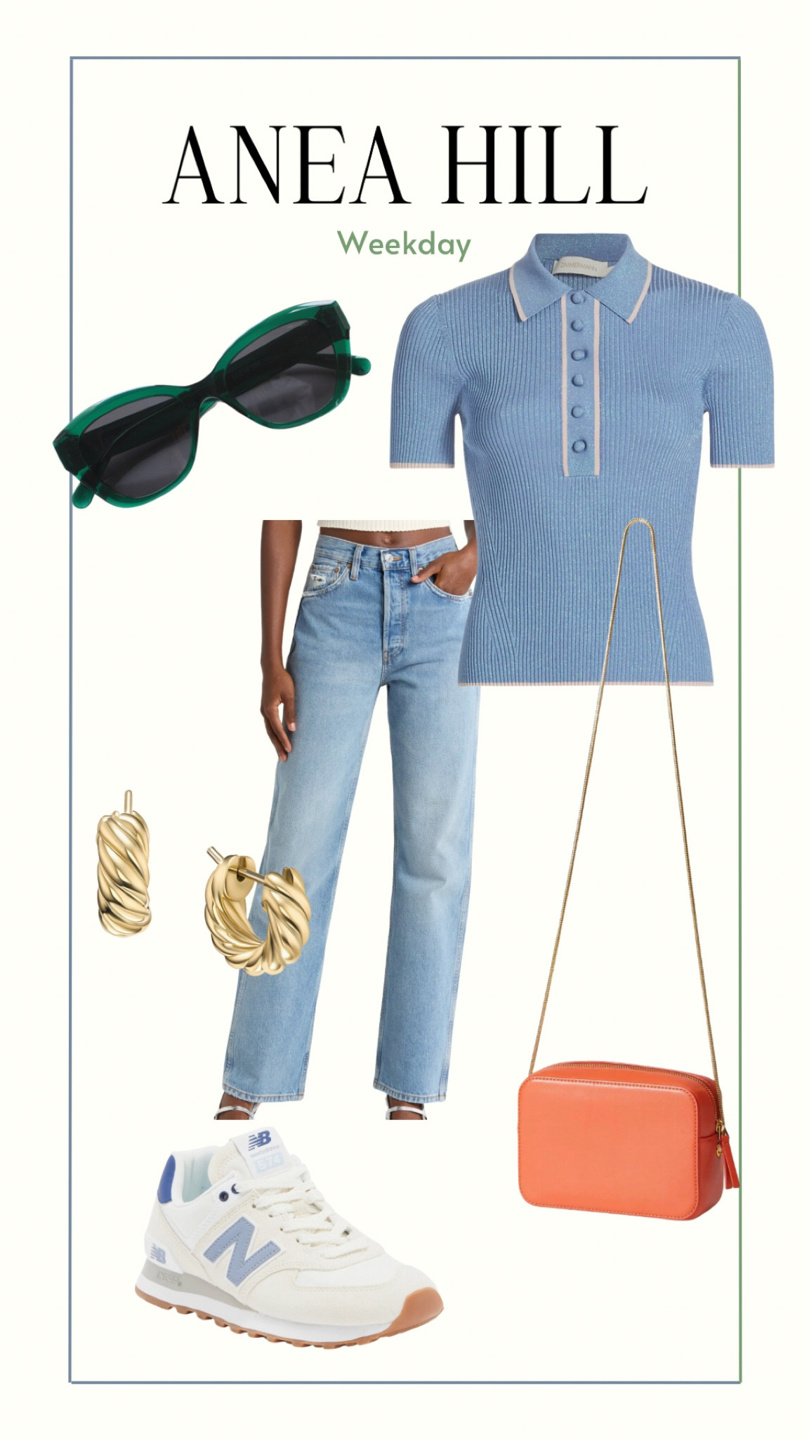Casual, but make it put-together. A polo knit, classic denim, and crisp sneakers—because weekday outfits should be effortless. Finished off the look with gold accessories, a pop of color, and my go-to ANEA HILL sunglasses. 

#LTKStyleTip #LTKMostLoved #LTKTravel