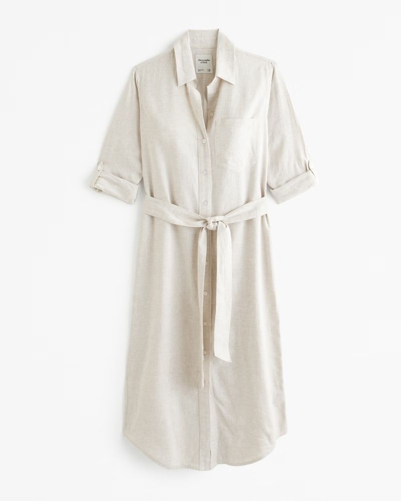 Women's Linen-Blend Midi Shirt Dress | Women's Dresses & Jumpsuits | Abercrombie.com | Abercrombie & Fitch (US)