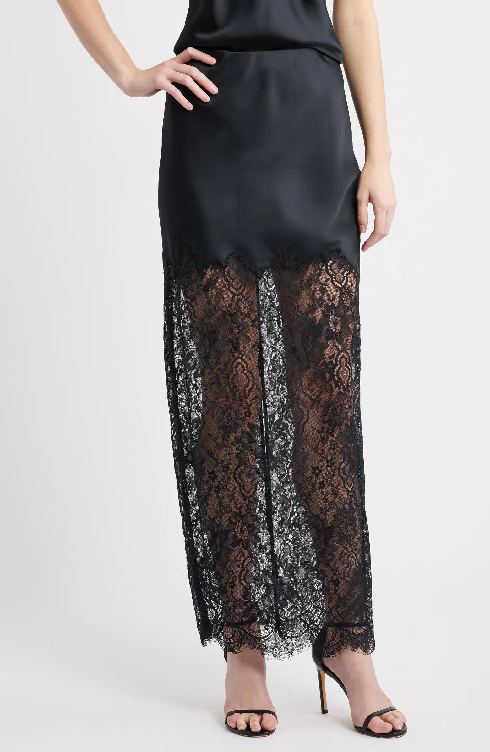 Ilene Satin & Lace Skirt | Nordstrom