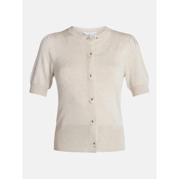 Time and Tru Women's Crewneck Cardigan with Short Sleeves, Lightweight, Sizes XS-XXXL | Walmart (US)