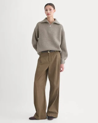 Everlane Half-Zip Sweater in Luxe Merino | Heather Soft Taupe | XXS | Everlane