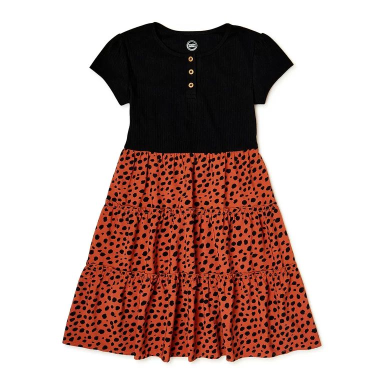 Wonder Nation Girls’ Tiered Skirt Dress with Short Sleeves, Sizes 4-18 & Plus | Walmart (US)