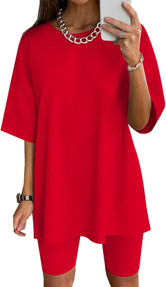 Ekouaer Women Cotton Lounge Sets T-Shirt Top and Biker Shorts Sets Otufits 2 Piece Matching Track... | Amazon (US)