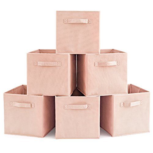 Set of 6 Basket Bins- EZOWare Collapsible Storage Organizer Boxes Cube For Nursery Home - Pale Dogwo | Amazon (US)