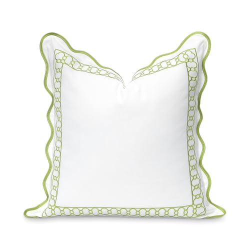 Hofdeco Premium Coastal Patio Indoor Outdoor Scalloped Throw Pillow Cover Only, 20"x20" Water Repellent for Backyard, Couch, Green Embroidered Begonia Pattern Chain Frame | Amazon (US)
