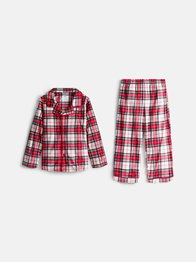 Wonder Nation Toddler Long Sleeve Button Front Pajama Top and Pants Set, 2-Piece, Sizes 12M-5T | Walmart (US)