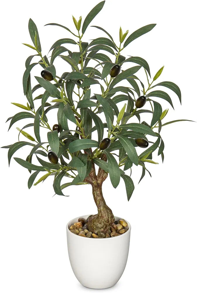 Briful Olive Trees Artificial Indoor 18 Inch Fake Olive Tree White Pot Faux Olive Greenery for Ho... | Amazon (US)