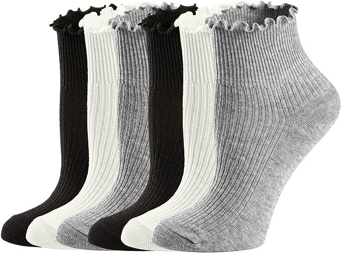 Womens Socks, Ruffle Turn-Cuff Casual Ankle Socks Warm Cotton Knit Lettuce Low Cut/Crew /Dress So... | Amazon (US)