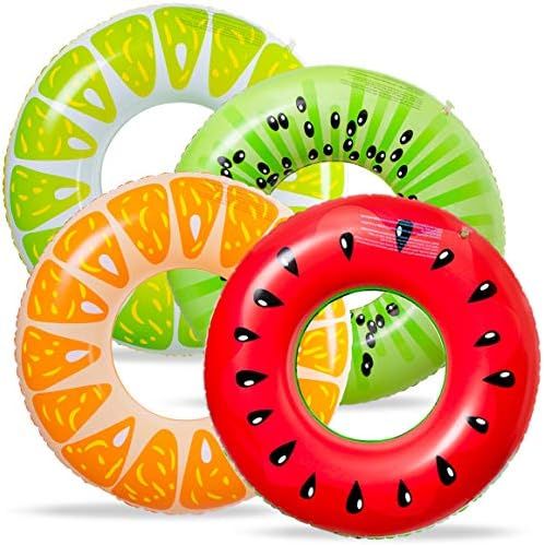 90shine 4PCS Fruit Pool Floats Watermelon Kiwi Orange Lemon Swimming Rings Inflatable Tubes Fun W... | Amazon (US)