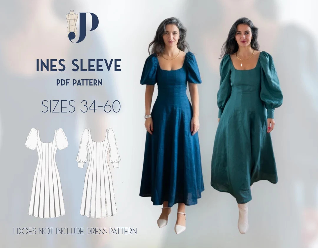 Ines Dress Sleeve Pattern Just Patterns PDF Pattern (pattern Expansion) Size 34-60 - Etsy | Etsy (US)